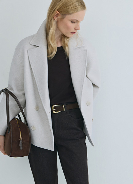 

Короткое двубортное пальто, Бежевый