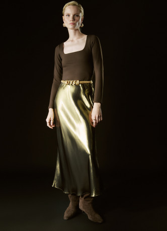 Юбка из ткани с эффектом жидкого золота