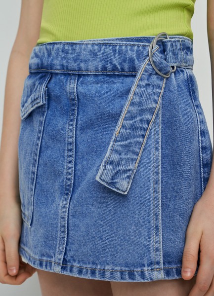 Джинсовая юбка-шорты для девочек, Голубой O`Stin GP4697O02-D5, размер 134 - фото 2