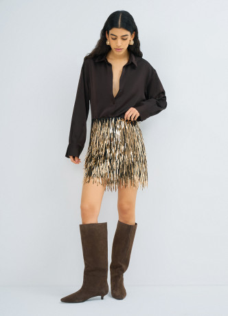 Мини-юбка с длинными пайетками