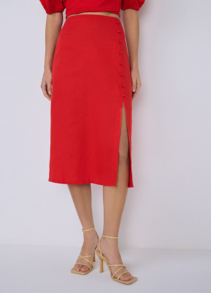 Юбка миди с пуговицами 30773270299 Красный, размер 42,46,48,44, фото 2