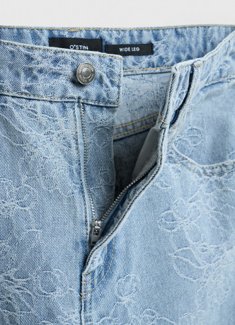 Широкие джинсы на высокой посадке в цветочный жаккард