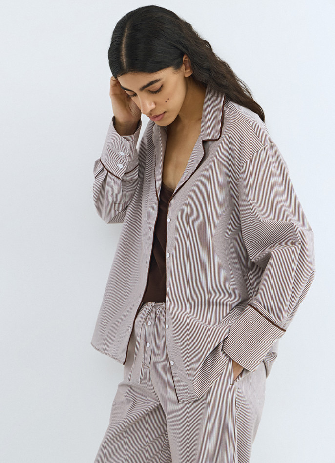 Хлопковая пижамная рубашка с длинным рукавом