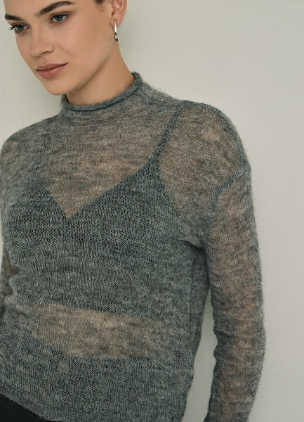 Полупрозрачный джемпер с шерстью 32099890299 Серый, размер 42, фото 7