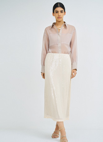 Полупрозрачная блузка из органзы с тонким поясом