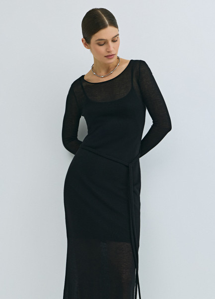 

Вязаное платье с вырезом лодочкой, Черный