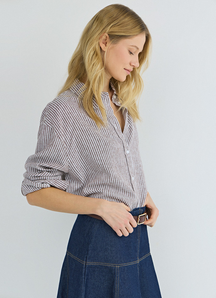 Рубашка в полоску из смесового льна