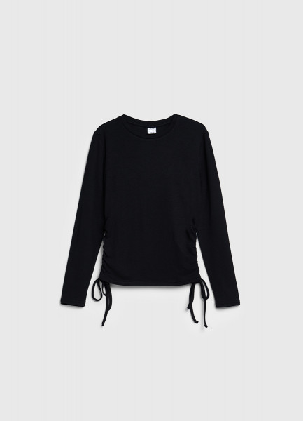 

Лонгслив в рубчик с завязками для девочек, Черный