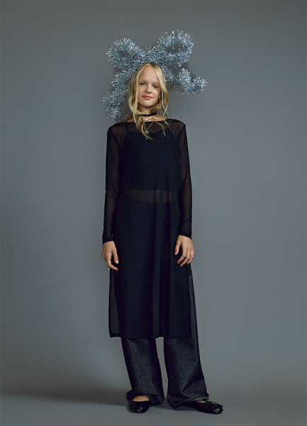 

Удлинённый лонгслив со стразами для девочек, Черный