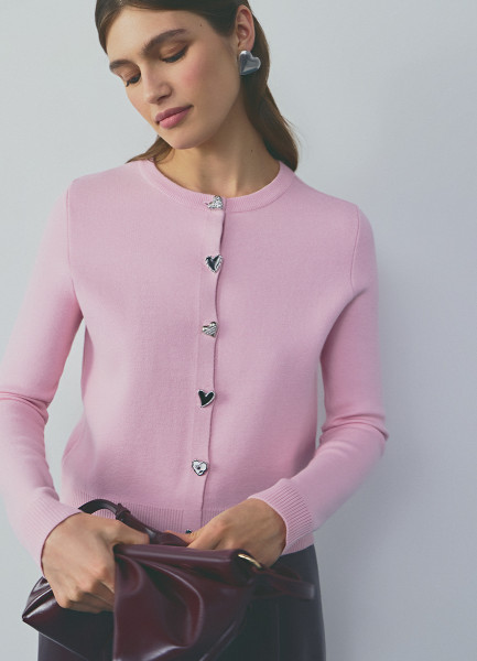 

Вязаный кардиган с фигурными пуговицами, Розовый