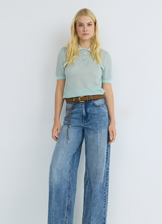 Джемпер поло из ажурной пряжи