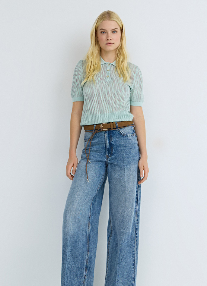 Джемпер поло из ажурной пряжи