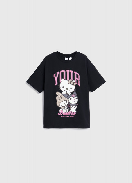 

Футболка с принтом Hello Kitty для девочек, Черный