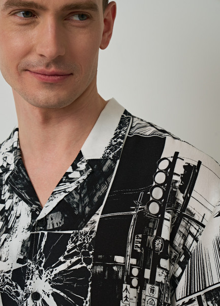 Рубашка из вискозы с принтом, Белый O`Stin MS5691O02-00, размер 54-56 - фото 5