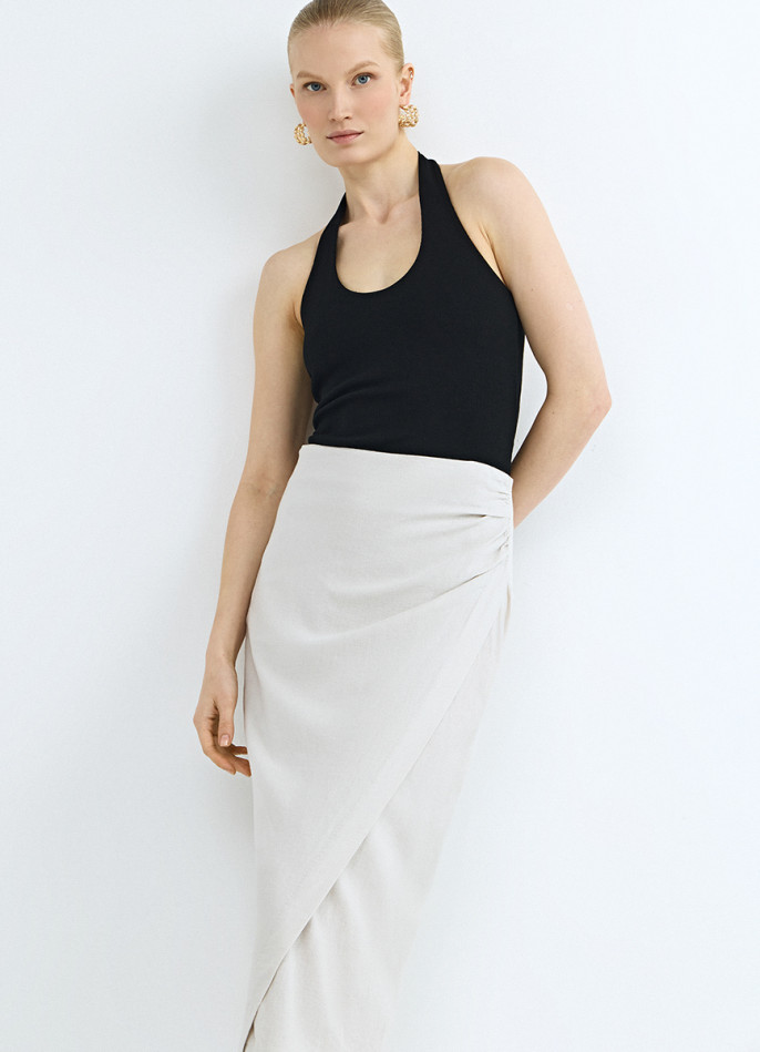 Льняная юбка миди с запахом