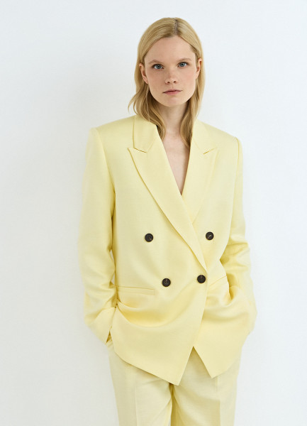 

Двубортный жакет из лиоцелла и льна, Желтый