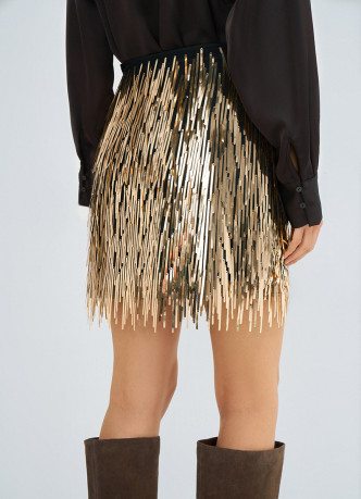 Мини-юбка с длинными пайетками