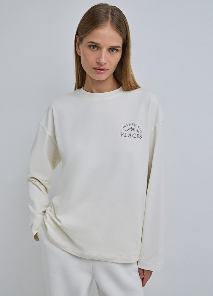 

Лонгслив оверсайз с принтом, Бежевый