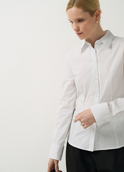 Приталенная рубашка из хлопка с эластаном, Белый O`Stin LS6661O02-01 - фото 2