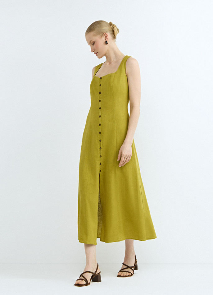Платье из смесового льна с вырезом каре
