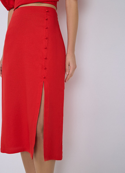 Юбка миди с пуговицами 30773270299 Красный, размер 42,46,48,44, фото 5