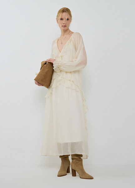 Платье А-силуэта из лиоцелла с воланами Бежевый 6999₽