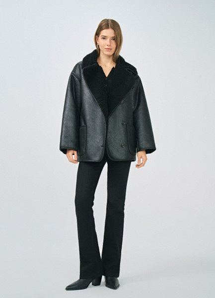 

Дублёнка с искусственным мехом, Черный