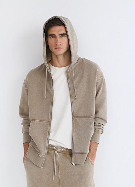 

Толстовка на молнии с эффектом стирки, Бежевый