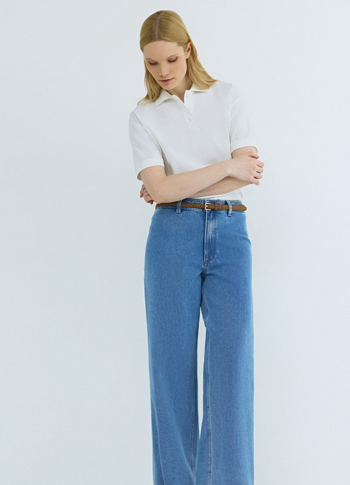 Укороченные широкие джинсы