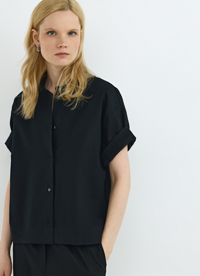 Рубашка изо льна и хлопка с коротким рукавом