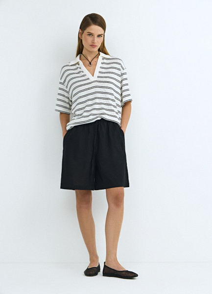 

Шорты изо льна с эластичным поясом, Черный