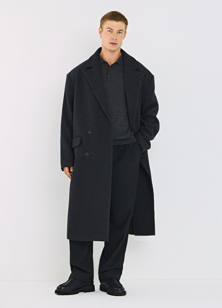 

Удлинённое двубортное пальто из шерсти, Серый