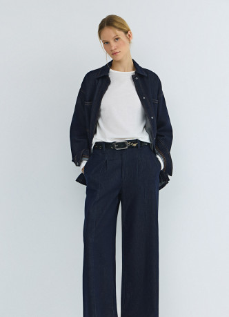 Широкие джинсы с поясом на резинке