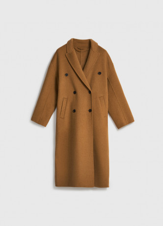 Длинное двубортное пальто с шарфом