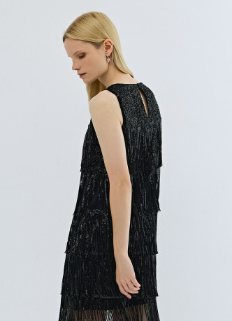 Платье А-силуэта с бахромой из пайеток