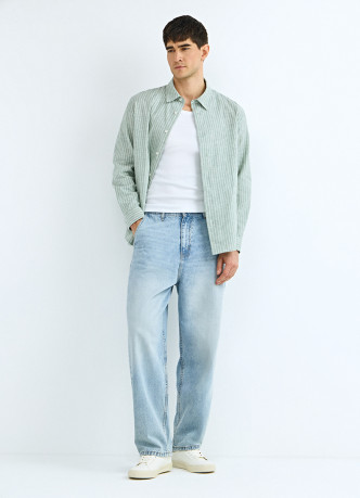 Рубашка в полоску из смесового льна