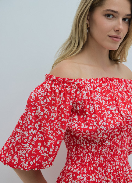 Платье с открытыми плечами, Красный O`Stin LR4699O02-14, размер 48
