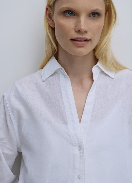 Рубашка из хлопка и льна, Белый O`Stin LS4693O02-01, размер 42 - фото 6