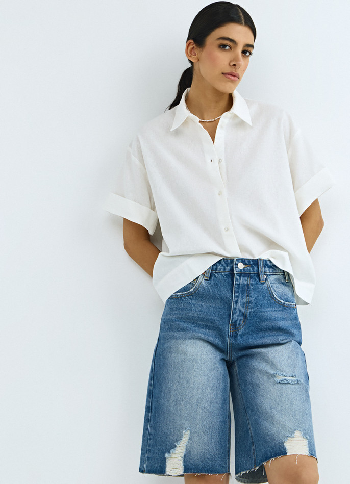 Рубашка изо льна и хлопка с коротким рукавом