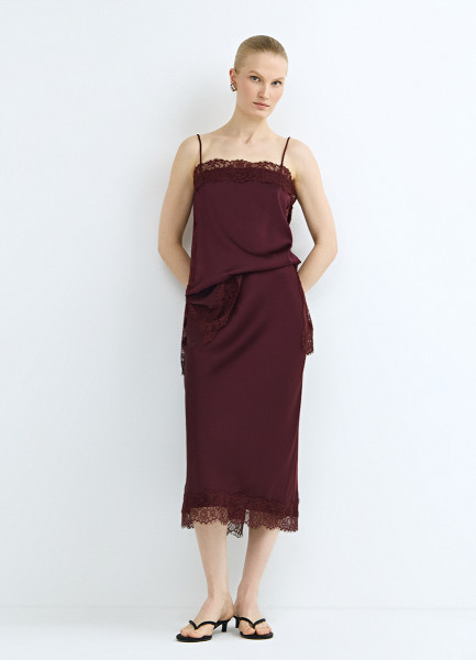 Атласная юбка с кружевом, Фиолетовый