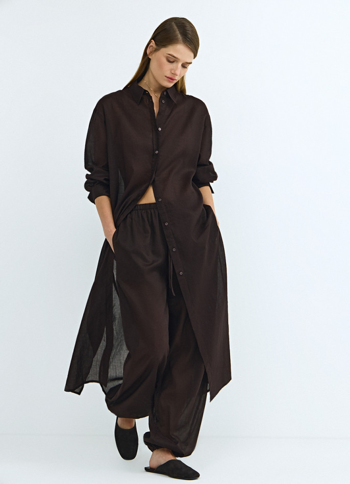 Брюки с эластичным поясом и завязками