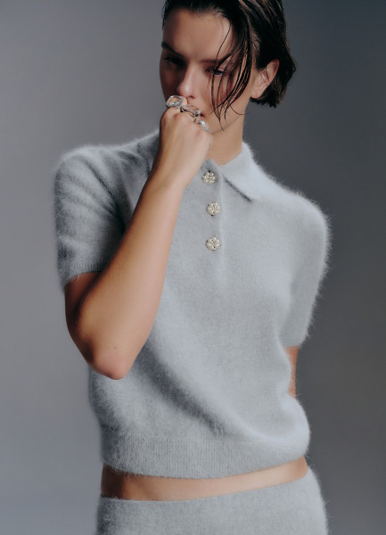 

Джемпер поло из пряжи с ангорой, Серый