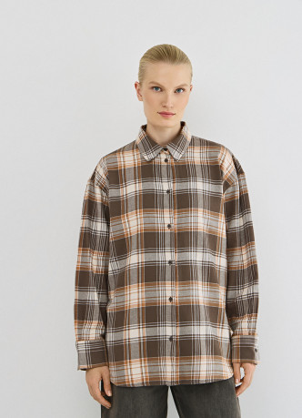 Хлопковая рубашка в клетку с длинным рукавом
