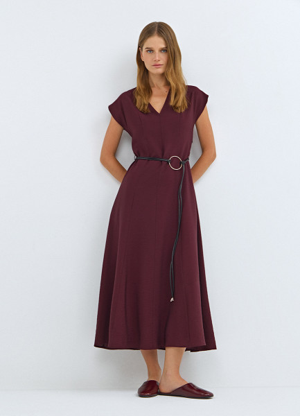 Платье миди с акцентным поясом, Фиолетовый