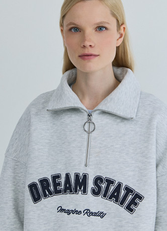 Свитшот с принтом и воротником на молнии