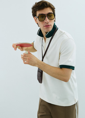 Поло с контрастным воротником на молнии