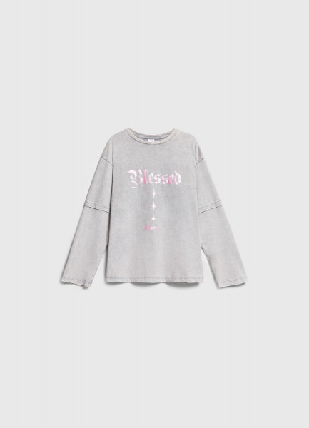 Лонгслив с принтом и стразами для девочек Серый 1599₽