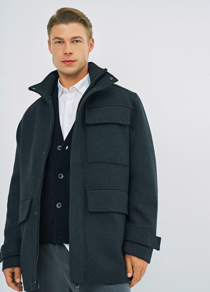 

Утеплённое пальто на молнии, Серый