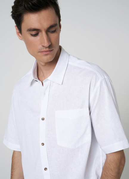 Рубашка из хлопока и льна, Белый O`Stin MS46A6O02-00, размер 50-52 - фото 5