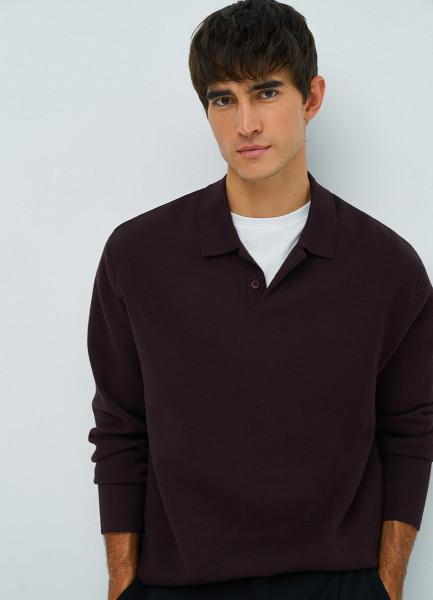 

Вязаный джемпер-поло с длинным рукавом, Фиолетовый
